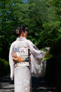 サックスブルー菊地紋色無地セット【袴レンタル＊下北沢】: 着物